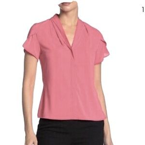 Calvin Klein tulip sleeve light pink v-neck blouse